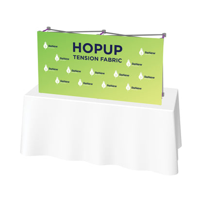 Trade show hopup tension fabric display banner on table for exhibitions and special events