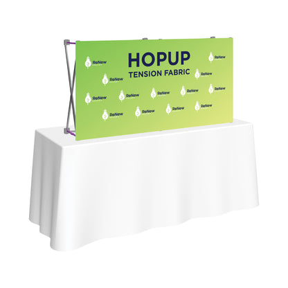 Tension fabric trade show banner on table for exhibitions and special events