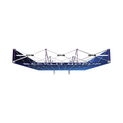 Backlit popup display frame viewed from underneath for trade shows and exhibitions