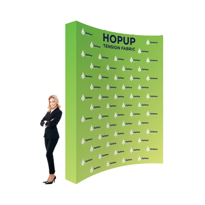 Curved tension fabric trade show display with branding, ideal for exhibitions and special events