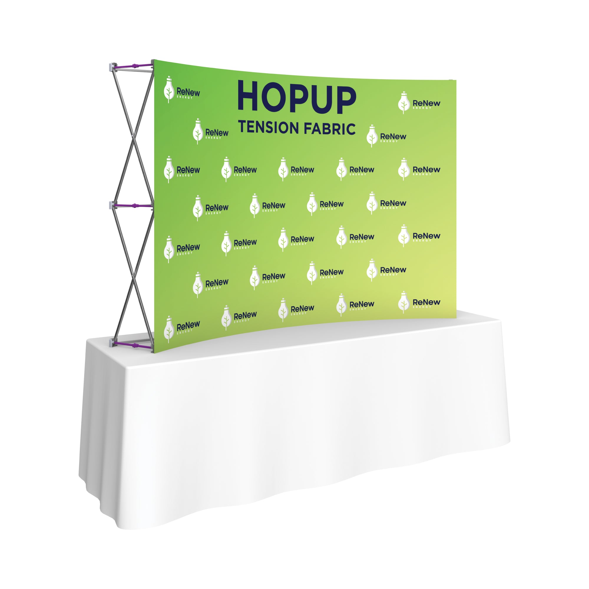 Pop-up tension fabric display on table for trade shows, exhibitions, and special events branding