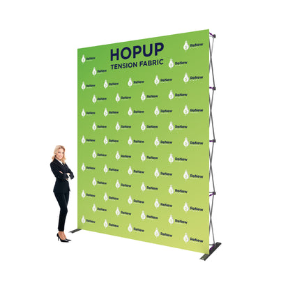 Large tension fabric pop-up display with branded graphics for trade shows and exhibitions