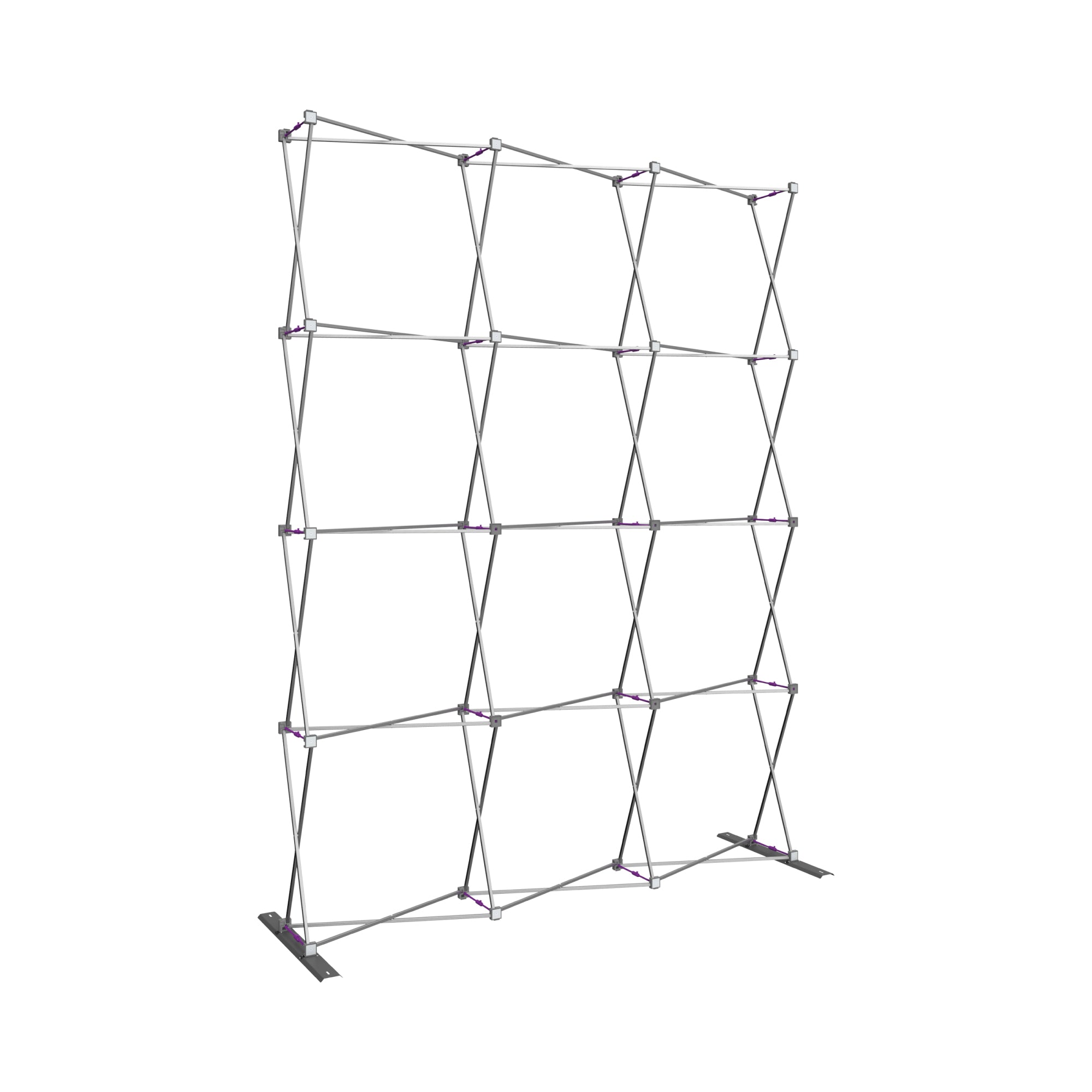 Collapsible pop-up display frame for trade shows and exhibitions with modular grid structure