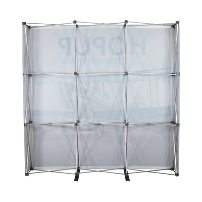 Trade show fabric display frame with tension fabric graphic for exhibitions and special events