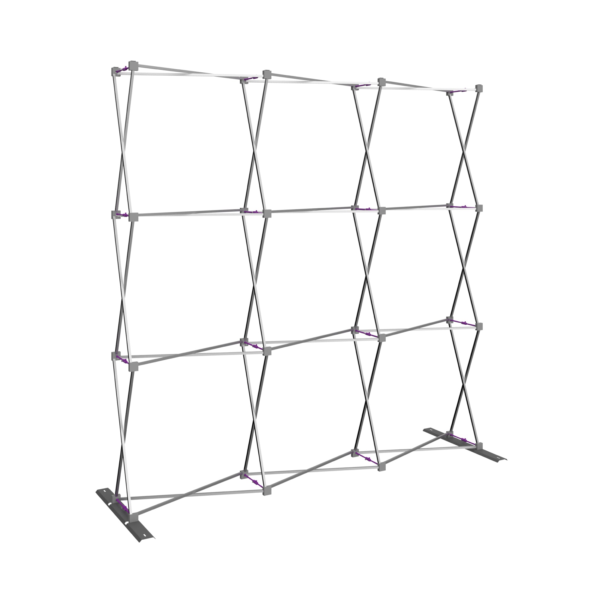 Collapsible trade show display frame with metal X-pattern structure for exhibitions and events