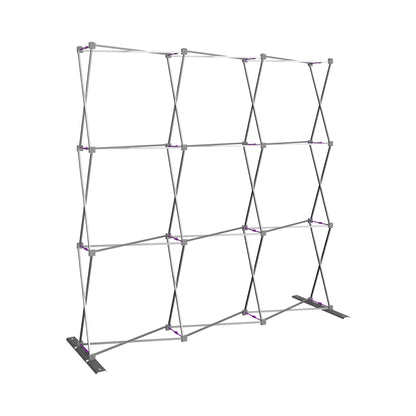 Collapsible trade show display frame with metal X-pattern structure for exhibitions and events