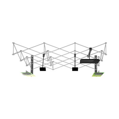 Expandable trade show display frame with lighting and attachment components for exhibitions