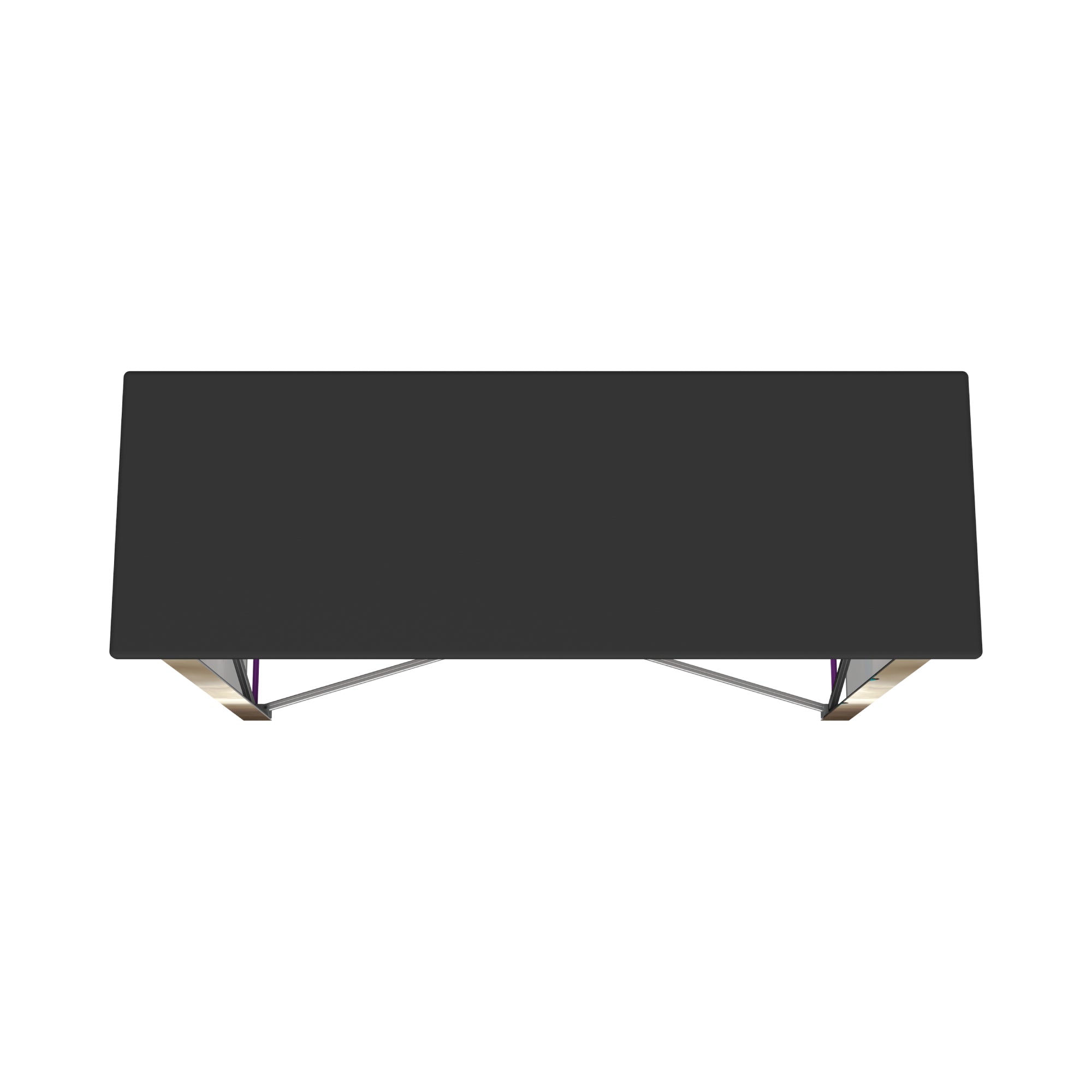 Compact pop-up counter for trade shows and exhibitions with sturdy frame and flat surface