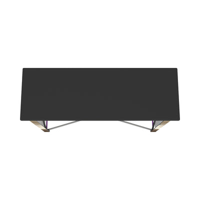 Compact pop-up counter for trade shows and exhibitions with sturdy frame and flat surface