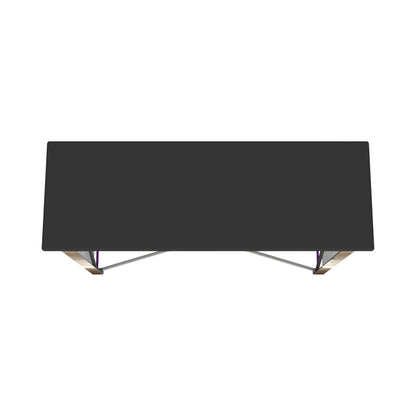 Compact pop-up counter for trade shows and exhibitions with sturdy frame and flat surface