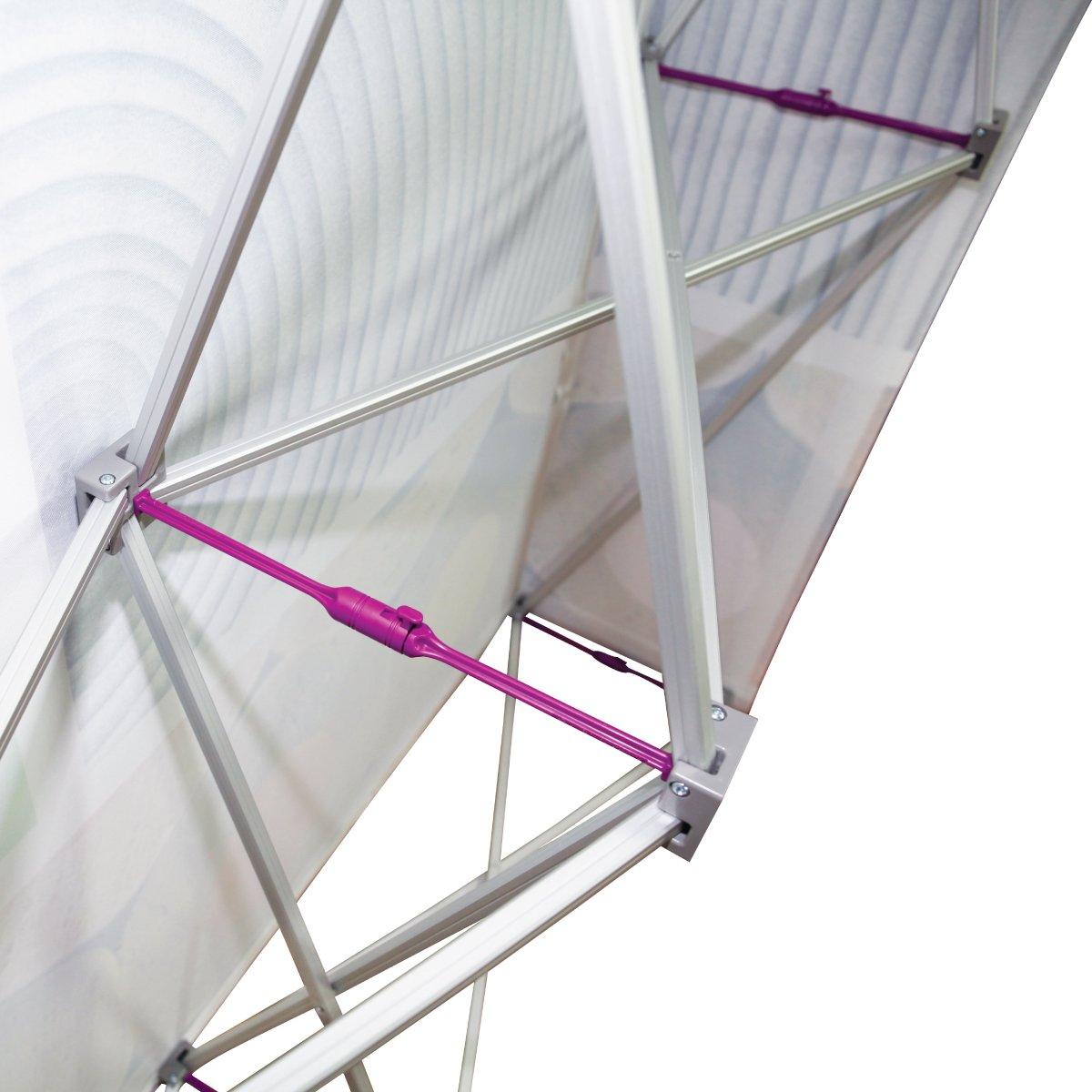 Close-up of a sturdy frame locking mechanism for trade show and exhibition pop-up displays