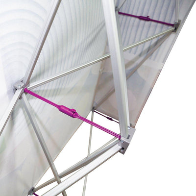 Close-up of a sturdy frame locking mechanism for trade show and exhibition pop-up displays