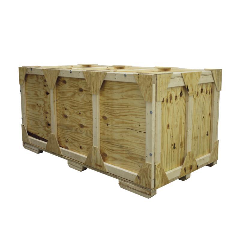 Large wooden shipping crate designed for safely transporting trade show and exhibition equipment
