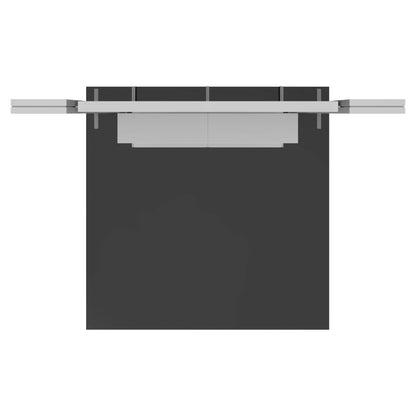 Modular trade show booth layout with extended side counters and central display area for exhibitions