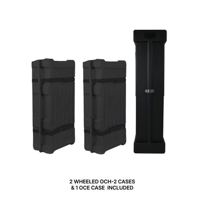 Modular trade show cases with wheels and a tall protective case for exhibitions and events