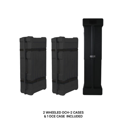 Modular trade show cases with wheels and a tall protective case for exhibitions and events