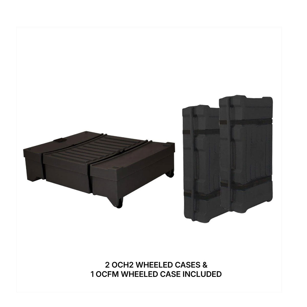 Modular wheeled cases and flat display base for trade shows, exhibitions, and special events