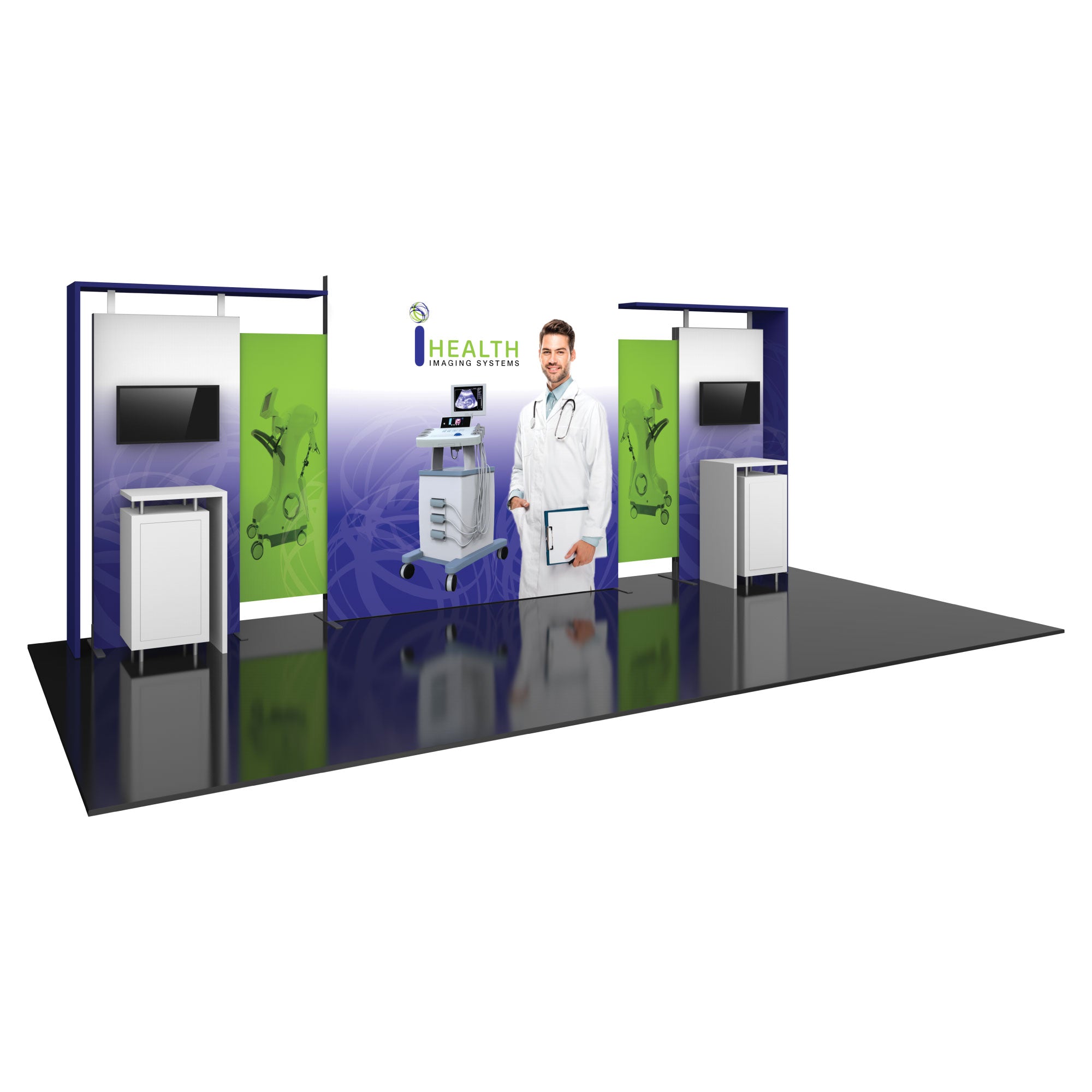 Modular trade show display featuring medical imaging system and healthcare professional for exhibitions and events
