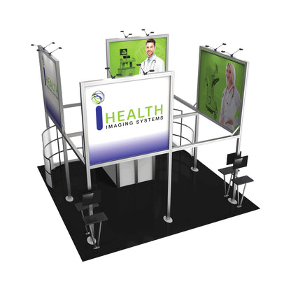Modular trade show booth with healthcare imaging branding and medical professional graphics for exhibitions