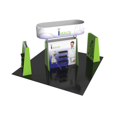 Modular trade show display for health imaging systems with graphic panels and shelving