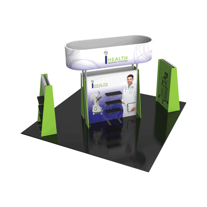 Modular trade show display for health imaging systems with graphic panels and shelving