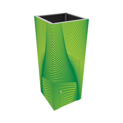 Modular trade show kiosk with graphic panels and storage compartment for exhibitions and events