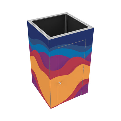 modular closet display with door for trade shows and exhibitions featuring wave pattern graphics