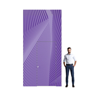 Modular wall panel with geometric pattern and integrated door, ideal for trade show and exhibition booths