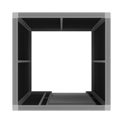 Modular trade show display frame with integrated locking storage compartment for exhibitions