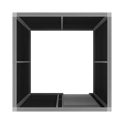 Modular display booth frame with storage compartments for trade shows and exhibition setups