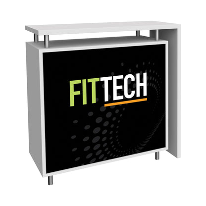 modular trade show counter with branded front panel for exhibitions and special events