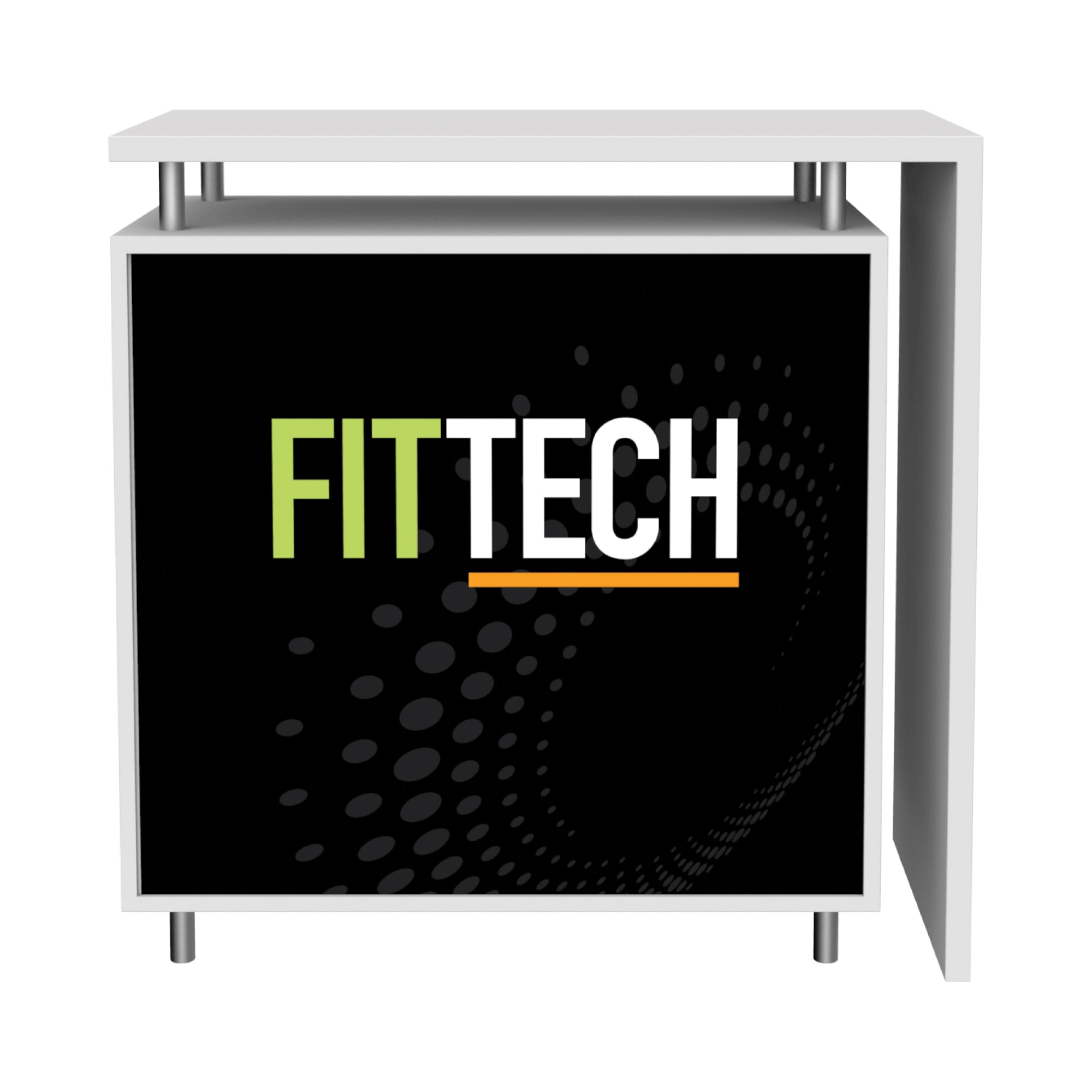 Modular trade show counter with FITTECH branding for exhibitions and special events