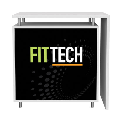 Modular trade show counter with FITTECH branding for exhibitions and special events