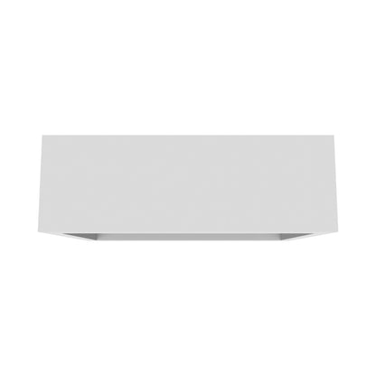 Modular trade show counter with illuminated front panel and storage shelves for exhibitions