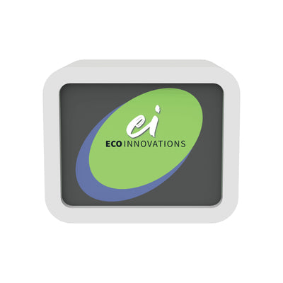 Modular trade show counter with Eco Innovations logo, ideal for exhibitions and special events