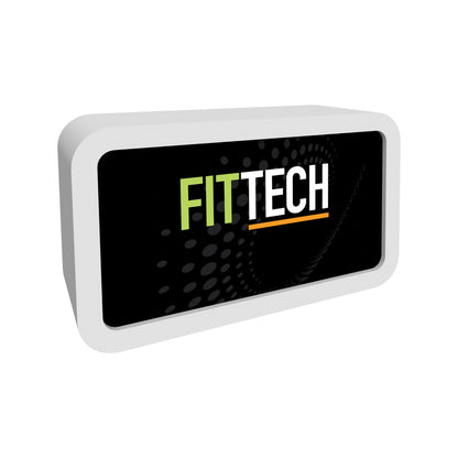 Modular trade show counter with FIT TECH branding for exhibitions and special events