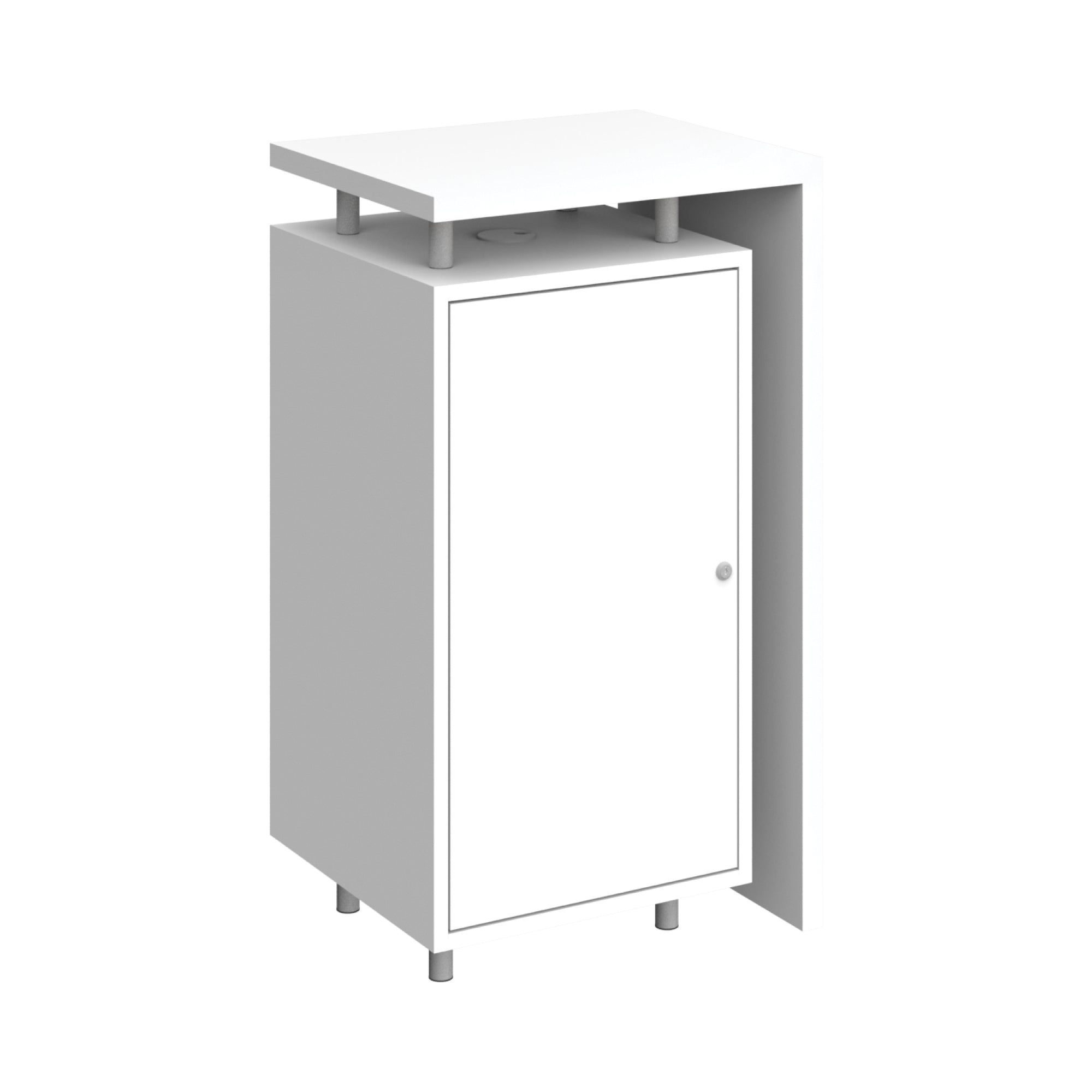 Modular trade show counter with storage cabinet suitable for exhibitions and special events