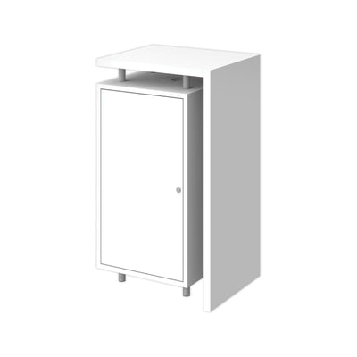 Compact trade show counter with storage cabinet and lock for exhibitions and special events