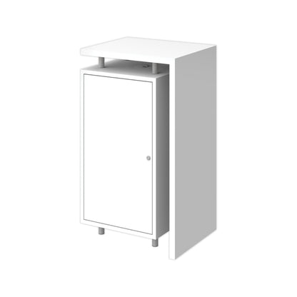 Compact trade show counter with storage cabinet and lock for exhibitions and special events
