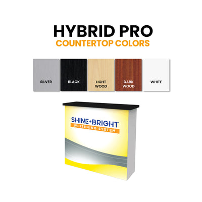 Modular trade show counter with customizable countertop options for exhibitions and events