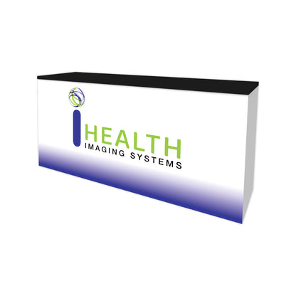 Exhibition counter with iHealth Imaging Systems branding for trade shows and special events
