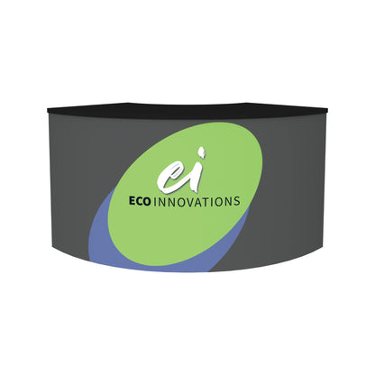 Modular trade show counter with custom eco innovations branding for exhibitions and events