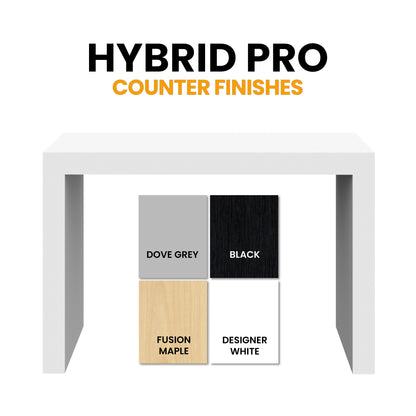 Trade show modular counter showcasing four finish options for exhibitions and events