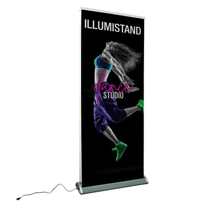 Backlit banner stand displaying dynamic dance studio advertisement for trade shows and exhibitions