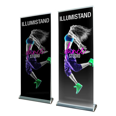 Backlit banner stands featuring dynamic dance studio advertisement for trade shows and exhibitions