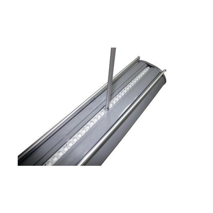 Backlit banner stand base with LED strip and support pole for trade show and exhibition displays