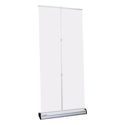 Retractable banner stand with adjustable pole, ideal for trade shows and exhibitions