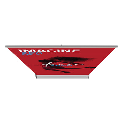 Retractable banner stand showcasing Imagine 850 dance studio graphic for trade shows and exhibitions