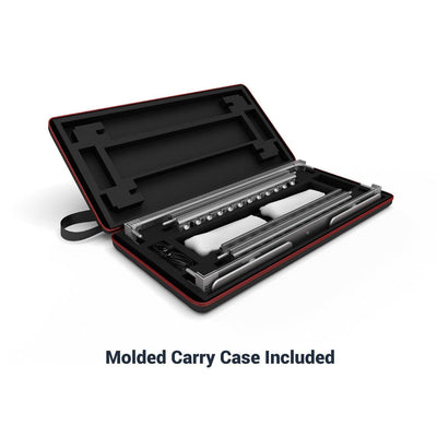 Molded carry case with modular trade show display components organized for easy transport