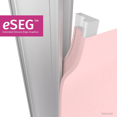 Close-up of Extended Silicone Edge Graphics (eSEG) fabric stretch system for trade show displays and exhibitions